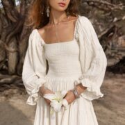 Boho Wedding Dress: Moonstone Cream Cotton Gown, Plus Size Bridal - Isabella - Image 9