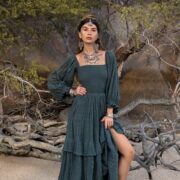 Isabella Amore Boho Wedding Dress: Tiered Cotton Gown, Woodland Jade - Image 6