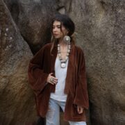 Handmade Velvet Kimono Jacket: Boho Cotton Velvet Open Front - Mei - Image 4