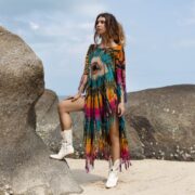 Hand-Tiedye Cotton Poncho: Arlo Fringe Boho Cover-Up - Arlo - Image 2