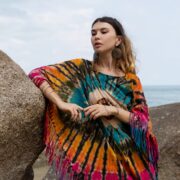 Hand-Tiedye Cotton Poncho: Arlo Fringe Boho Cover-Up - Arlo