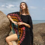 Tie Dye Poncho Dress: Boho Festival Fringe Coverup - Arlo - Image 4