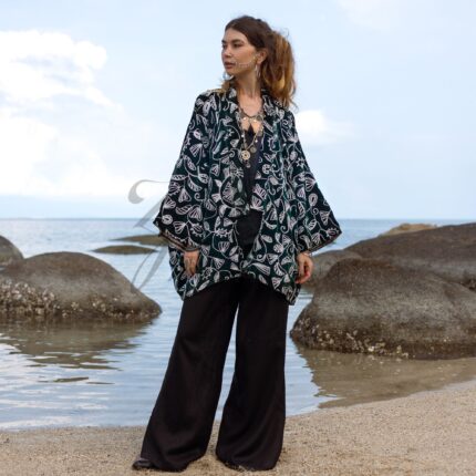 Embroidered Velvet Kimono Jacket: Plus Size Boho Chic Handmade Coat - Mei