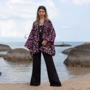 Embroidered Velvet Kimono Jacket: Handmade Boho Chic Plus Size - Mei