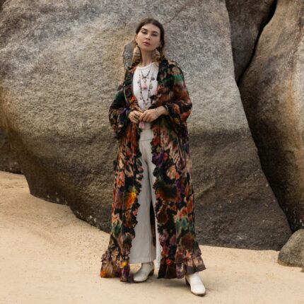 Hand-Dyed Tie-Dye Kimono: Ruffle Trim, Plus Size Boho Duster - Callie