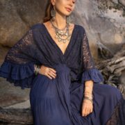 Lace-Trimmed Cotton Maxi Dress: Handmade Boho-Chic Kaftan - Lunette - Image 6