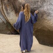 Handmade Raw Cotton Kimono Duster: Boho Beach Coverup, Plus Size - Aimi - Image 3