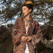 Earth Tone Paisley Velvet Kimono Duster | Mai by ZinniaPearl – Cotton-Lined Maxi Coat - Image 4