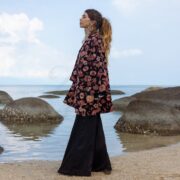 Garnet Rose Velvet Kimono Robe: Boho Floral Cotton Jacket - Mei - Image 2