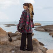 Indigo Peony Velvet Kimono Robe: Boho Floral Cotton Jacket - Mei - Image 3
