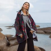 Indigo Peony Velvet Kimono Robe: Boho Floral Cotton Jacket - Mei - Image 4
