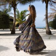 Silky Boho Kimono Duster: Ruffled Maxi Robe, Beach Cover-Up - Cara - Image 2