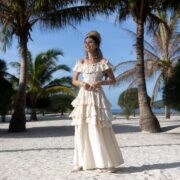 Tiered Boho Wedding Dress: Off-Shoulder Smocked Cotton Gown