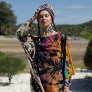 Monstera Ember Tie-Dye Tunic Dress: Plus Size Boho Caftan - Galaxy - Image 4