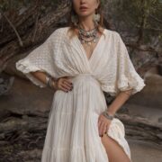 Lace-Trimmed Cotton Maxi Dress: Handmade Boho-Chic Kaftan - Lunette - Image 6