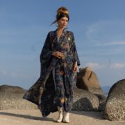 Handcrafted Cotton Canvas Kimono Duster: Celestial Patchwork, Boho Chic - Kosmos