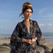 Handcrafted Cotton Canvas Kimono Duster: Celestial Patchwork, Boho Chic - Kosmos - Image 4