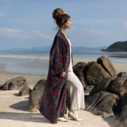 Mai Velvet Kimono Duster | Handmade Rosewood Boho Coat by ZinniaPearl - Image 2