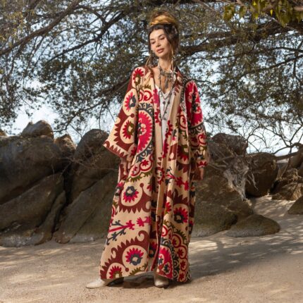 Floral Cotton Velvet Kimono: Plus-Size Heritage-Inspired Robe - Harper Jade