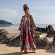 Jade Velvet Kimono: Plus Size Boho Maxi Duster -Mai