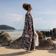 Floral Cotton Velvet Kimono Coat: Maxi Duster with Pockets - Mai - Image 2