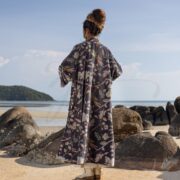 Floral Cotton Velvet Kimono Coat: Maxi Duster with Pockets - Mai - Image 3