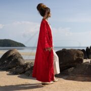 Embroidered Velvet Kimono: Boho Maxi Duster with Detachable Waistband - Mai - Image 2