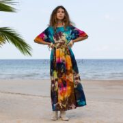 Handmade Tie-Dye Maxi Dress: Plus Size Electric Oasis Boho Caftan - Kalina