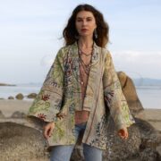 Boho Embroidered Cotton Kimono Jacket: Vintage Floral Design - Mari - Image 4