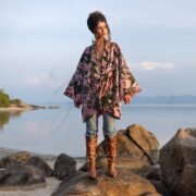 Handmade Cotton Velvet Kimono: Boho Floral Jacket, Plus Size - Mai