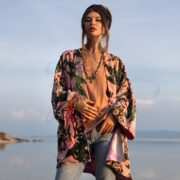 Handmade Cotton Velvet Kimono: Boho Floral Jacket, Plus Size - Mai - Image 4