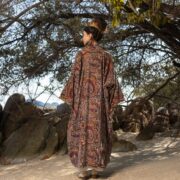 Earth Tone Paisley Velvet Kimono Duster | Mai by ZinniaPearl – Cotton-Lined Maxi Coat - Image 3