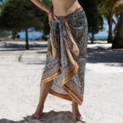 Hand Block Print Cotton Sarong: Boho Beach Cover Up, Golden Flora Scarf - Bichi - Image 4