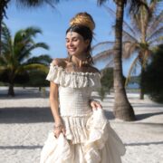 Tiered Boho Wedding Dress: Off-Shoulder Smocked Cotton Gown - Image 5