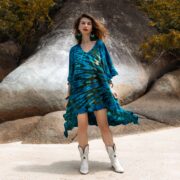 Hand Tie-Dye Cotton Tunic: Asymmetrical Hem Boho Dress - Cleo