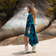 Hand Tie-Dye Cotton Tunic: Asymmetrical Hem Boho Dress - Cleo - Image 2