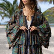 Bali Kimono: Silky Boho Ruffle Duster - Beach Coverup - Image 4