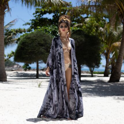 Handmade Tie-Dye Rayon Kimono: Boho Chic Maxi Duster - Rainbow