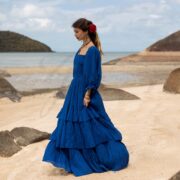 Boho Wedding Dress: Raw Cotton Tiered Gown with Long Sleeves - Isabella - Image 2