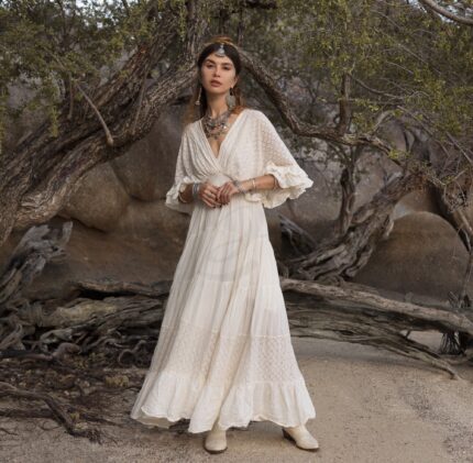 Lace-Trimmed Cotton Maxi Dress: Handmade Boho-Chic Kaftan - Lunette