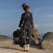 Handcrafted Cotton Canvas Kimono Duster: Celestial Patchwork, Boho Chic - Kosmos - Image 3