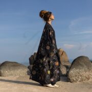 Boho Embroidered Denim Kimono Duster: Kosmos Stonewash Tie-Dye - Kosmos - Image 2