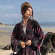 Mai Velvet Kimono Duster | Handmade Rosewood Boho Coat by ZinniaPearl - Image 4