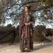 Floral Cotton Velvet Kimono: Plus-Size Boho Maxi Robe - Mai