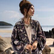 Floral Cotton Velvet Kimono Coat: Maxi Duster with Pockets - Mai - Image 4