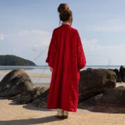 Embroidered Velvet Kimono: Boho Maxi Duster with Detachable Waistband - Mai - Image 3