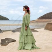 Boho Wedding Dress: Raw Cotton Tiered Gown, Plus Size - Isabella - Image 2