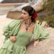 Boho Wedding Dress: Raw Cotton Tiered Gown, Plus Size - Isabella - Image 5