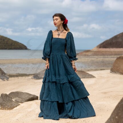 Boho Wedding Dress: Raw Cotton Tiered Gown, Plus Size - Isabella