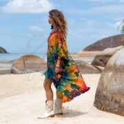 Hand Tie-Dye Tunic: Cotton Boho Dress with Ruffle Hem - Cleo - Image 2